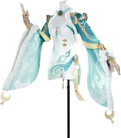 【Azuiblc】原神 兹白 しばく コスプレ 衣装 腿カバー付き 金属アクセサリー 白馬の仙人 コスチュームセット cosplay - Azuiblc