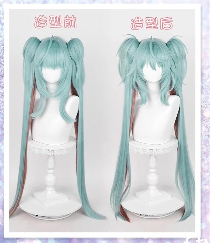 Azuiblc 初音ミク 2025雪ミク SNOW MIKU ウィッグ ネット付き コスプレ 水色 白 グラデーション ツインテール カツラ グッズ アニメ かつら 鬘 WIG コスプレ道具 　Azｗ003 - Azuiblc