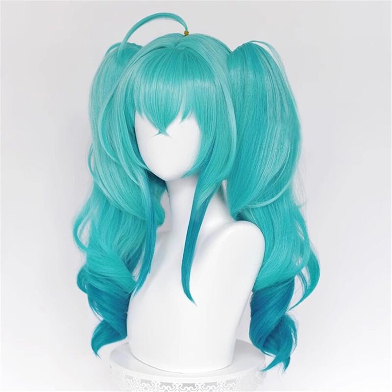 Azuiblc 初音ミク 2025雪ミク SNOW MIKU ウィッグ ネット付き コスプレ 水色 白 グラデーション ツインテール カツラ グッズ アニメ かつら 鬘 WIG コスプレ道具 　Azｗ003 - Azuiblc