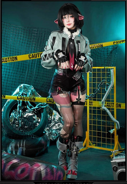 Azuiblc　ゼンゼロ ZZZ  ジェーン・ドゥ 尻尾付き　コスプレ衣装 ネズミ コスチュームセット 金属アクセサリー - Azuiblc