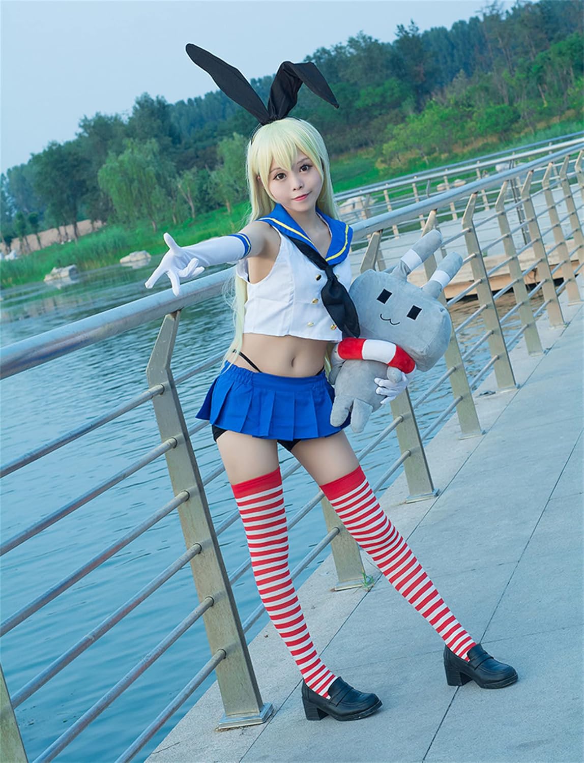 Azuiblc 艦これ 島風 しまかぜ コスプレ衣装 コスチュームセット 駆逐艦 セーラー服 グッズ 日常服 演出服 舞台装 撮影 制服 服装 アニメ cosplay 変装 - Azuiblc