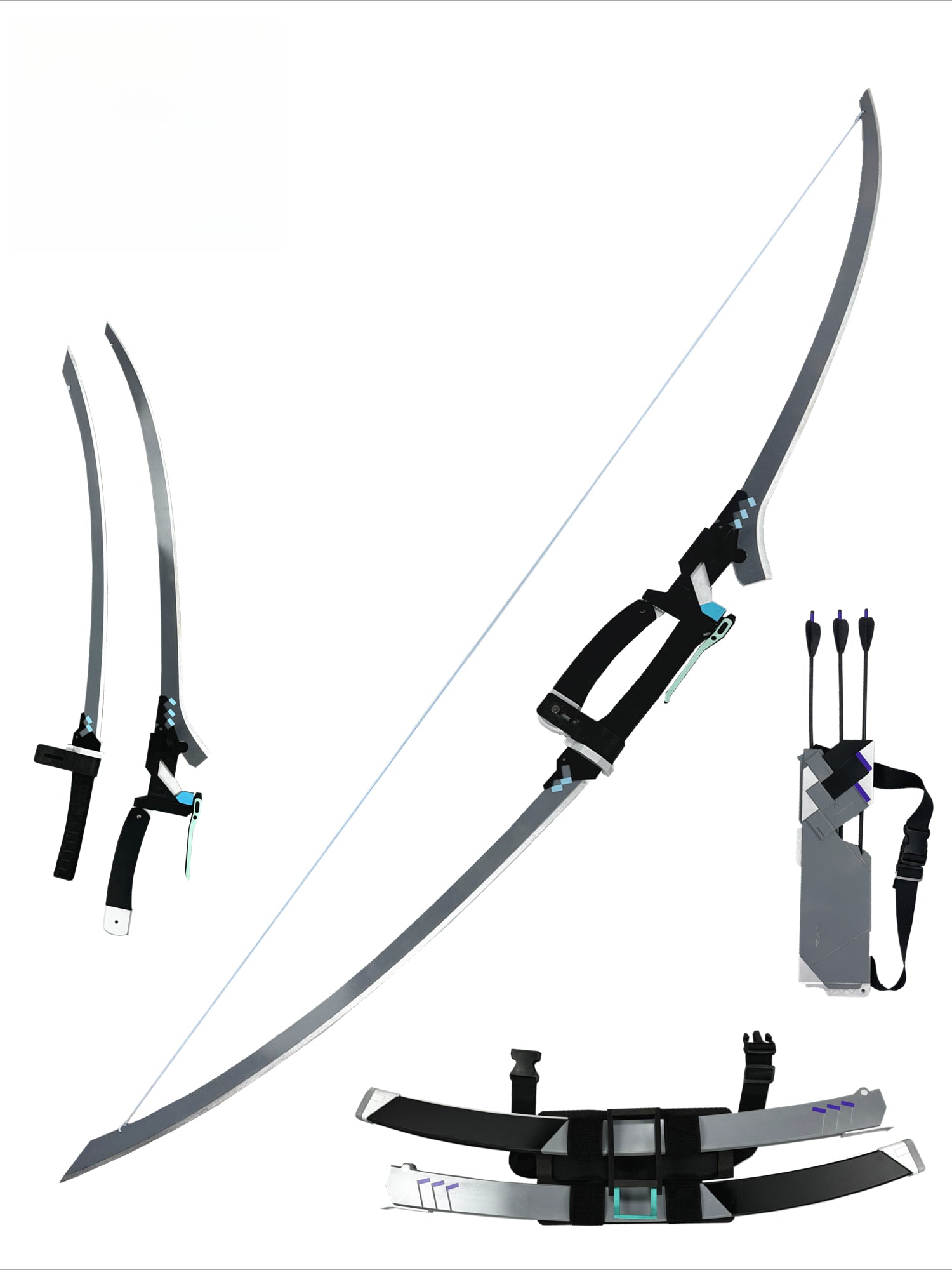 Azuiblc  ゼンゼロ　悠真　はるまさ　コスプレ道具　ゼンレスゾーンゼロ　武器レプリカ　木＋PVC　アクセサリー　イベント浅羽悠真 弓 双刀 矢袋 コスプレ武器 発光不可タイプ コスプレ道具 - Azuiblc