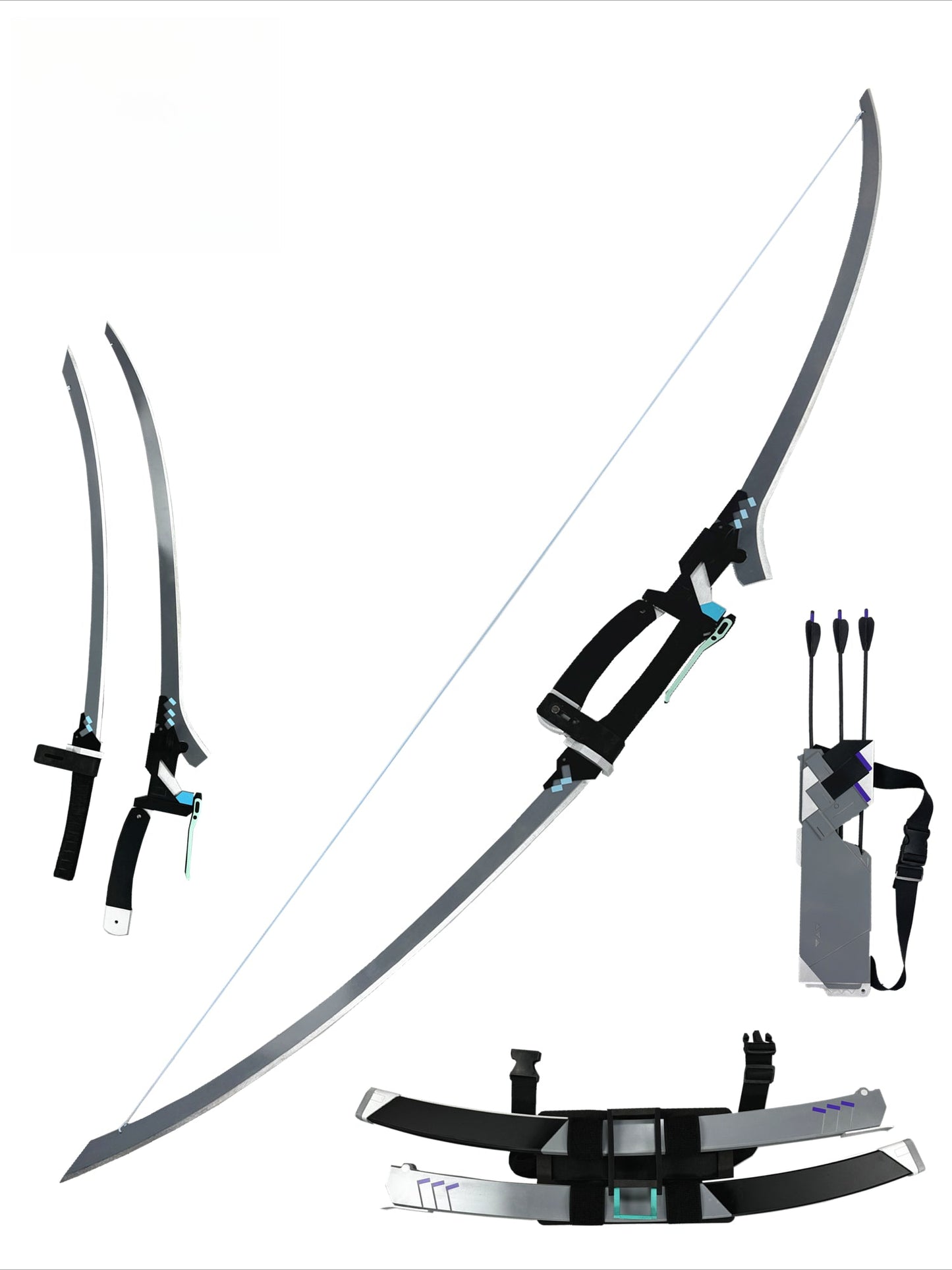 Azuiblc  ゼンゼロ　悠真　はるまさ　コスプレ道具　ゼンレスゾーンゼロ　武器レプリカ　木＋PVC　アクセサリー　イベント浅羽悠真 弓 双刀 矢袋 コスプレ武器 発光不可タイプ コスプレ道具 - Azuiblc