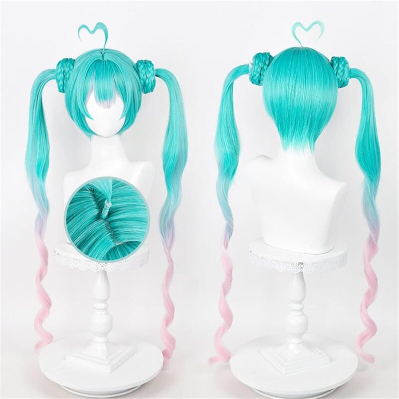 Azuiblc 初音ミク 2025雪ミク SNOW MIKU ウィッグ ネット付き コスプレ 水色 白 グラデーション ツインテール カツラ グッズ アニメ かつら 鬘 WIG コスプレ道具 　Azｗ003 - Azuiblc