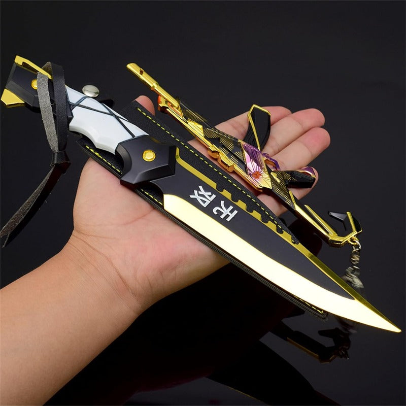 Azuiblc  ヴァロラント ミニチュア 　22cm 17cm ジェット セージ 合金 未開刃 レプリカ フィギュア ソード 剣 欧米風 西洋剣 ミニ武器 片手剣 工芸品 インテリア装備品 おみやげ - Azuiblc