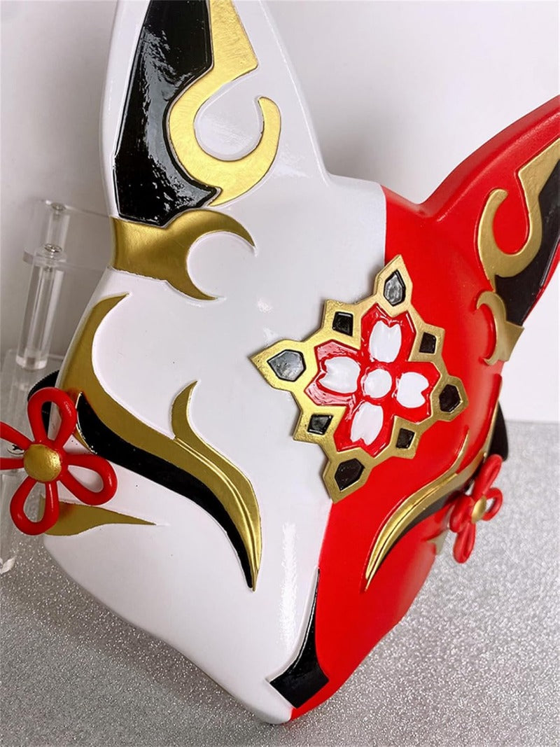 【Azuiblc】崩壊スターレイル 花火の仮面 16.2*23.5cm 仮面の愚者 コスプレ道具 PU製 狐 赤 お面 マスク 武器 - Azuiblc