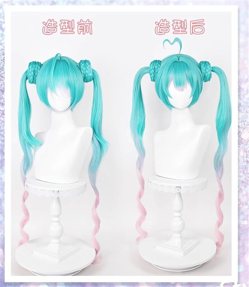 Azuiblc 初音ミク 2025雪ミク SNOW MIKU ウィッグ ネット付き コスプレ 水色 白 グラデーション ツインテール カツラ グッズ アニメ かつら 鬘 WIG コスプレ道具 　Azｗ003 - Azuiblc