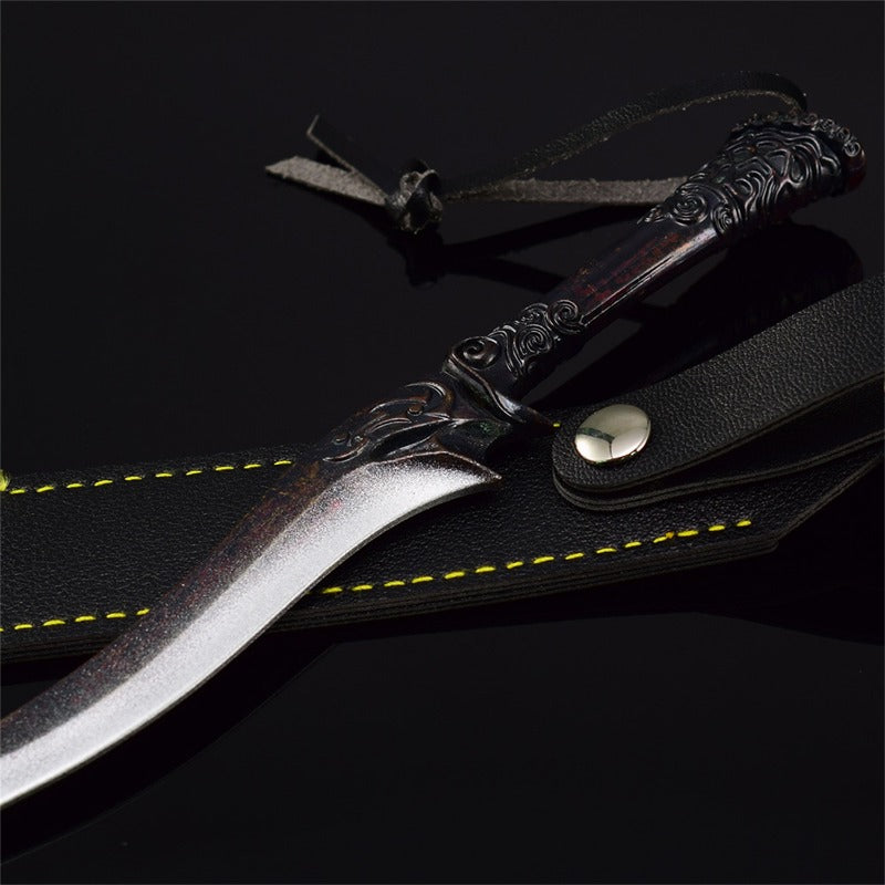 Azuiblc スカイリム Skyrim V 黒檀のダガー＋革 21cm 短剣 武器 グッズ ドラゴンボーン ドヴァーキン 刀掛台付き ジ・エルダー・スクロールズ・ファイブ・スカイリム 飾り 装備品 道具 合金製 武器モデル 観賞用 置物 ミニチュア 小道具 コレクション 道具 小物 - Azuiblc