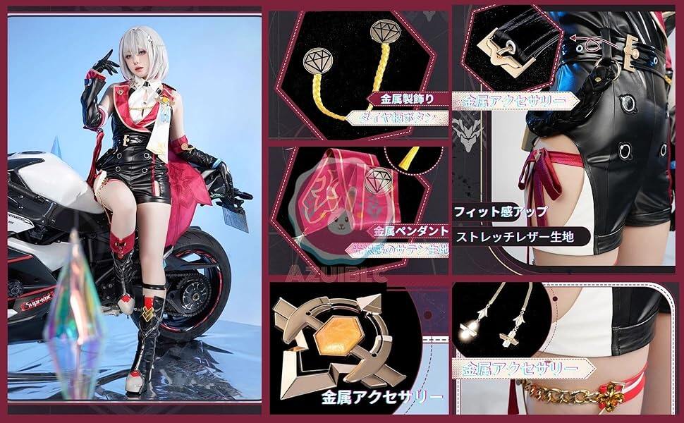 Azuiblc 崩壊スターレイル黄泉 よみ 赤  コスプレ衣装 コスチュームセット 金属アクセサリー グッズ タトゥーシール  おしゃれ アニメ cosplay 変装 仮装 撮影 祭り ハロウィン クリスマス イベント - Azuiblc
