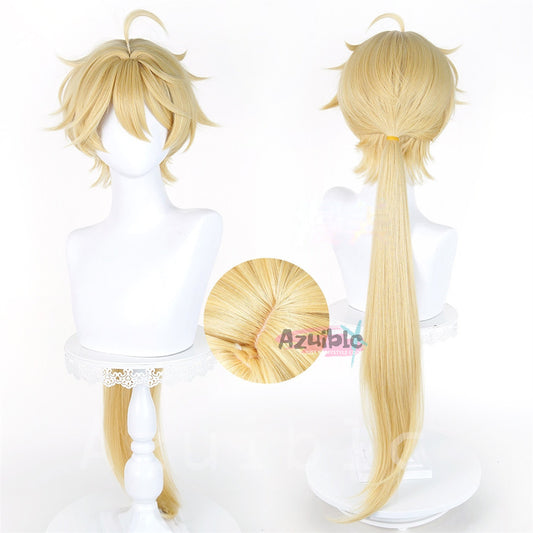 Azuiblc　原神 空　蛍　新たなる天地　ウィッグ　コスプレ道具　黄色　鬘　イベント　アクセサリー