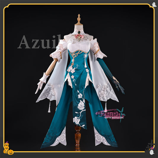 Azuiblc 崩壊スターレイル 　ルアンメェイ　紙上に咲く雪梅　コスプレ衣装 ドレス　合金製パーツUPコスチューム　刺繍柄