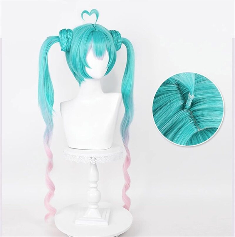 Azuiblc 初音ミク 2025雪ミク SNOW MIKU ウィッグ ネット付き コスプレ 水色 白 グラデーション ツインテール カツラ グッズ アニメ かつら 鬘 WIG コスプレ道具 　Azｗ003 - Azuiblc