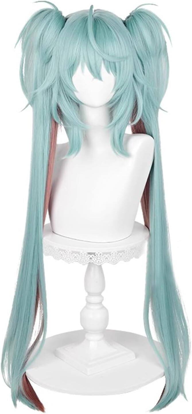 Azuiblc 初音ミク 2025雪ミク SNOW MIKU ウィッグ ネット付き コスプレ 水色 白 グラデーション ツインテール カツラ グッズ アニメ かつら 鬘 WIG コスプレ道具 　Azｗ003 - Azuiblc