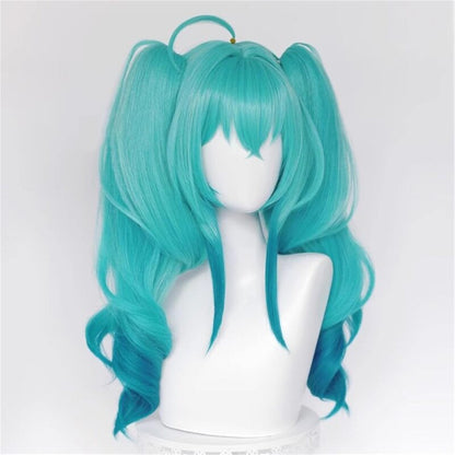 Azuiblc 初音ミク 2025雪ミク SNOW MIKU ウィッグ ネット付き コスプレ 水色 白 グラデーション ツインテール カツラ グッズ アニメ かつら 鬘 WIG コスプレ道具 　Azｗ003 - Azuiblc