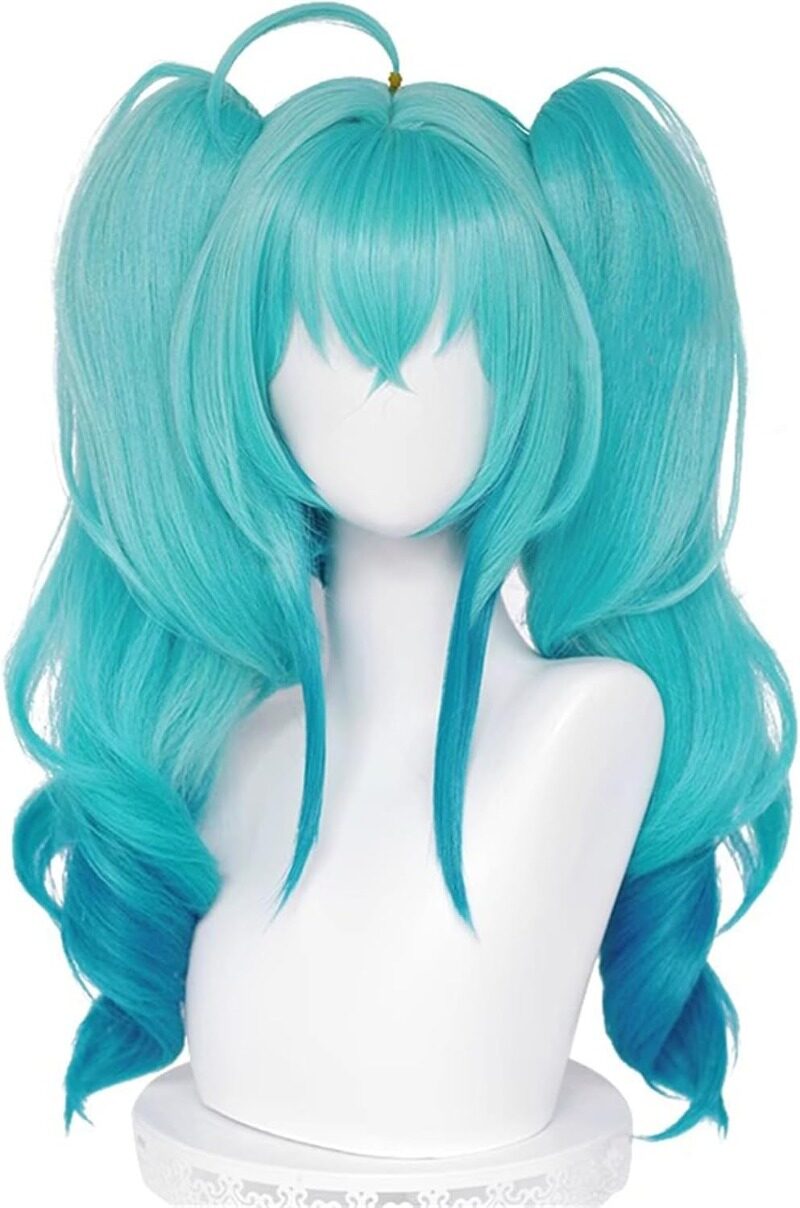 Azuiblc 初音ミク 2025雪ミク SNOW MIKU ウィッグ ネット付き コスプレ 水色 白 グラデーション ツインテール カツラ グッズ アニメ かつら 鬘 WIG コスプレ道具 　Azｗ003 - Azuiblc