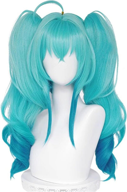 Azuiblc 初音ミク 2025雪ミク SNOW MIKU ウィッグ ネット付き コスプレ 水色 白 グラデーション ツインテール カツラ グッズ アニメ かつら 鬘 WIG コスプレ道具 　Azｗ003 - Azuiblc