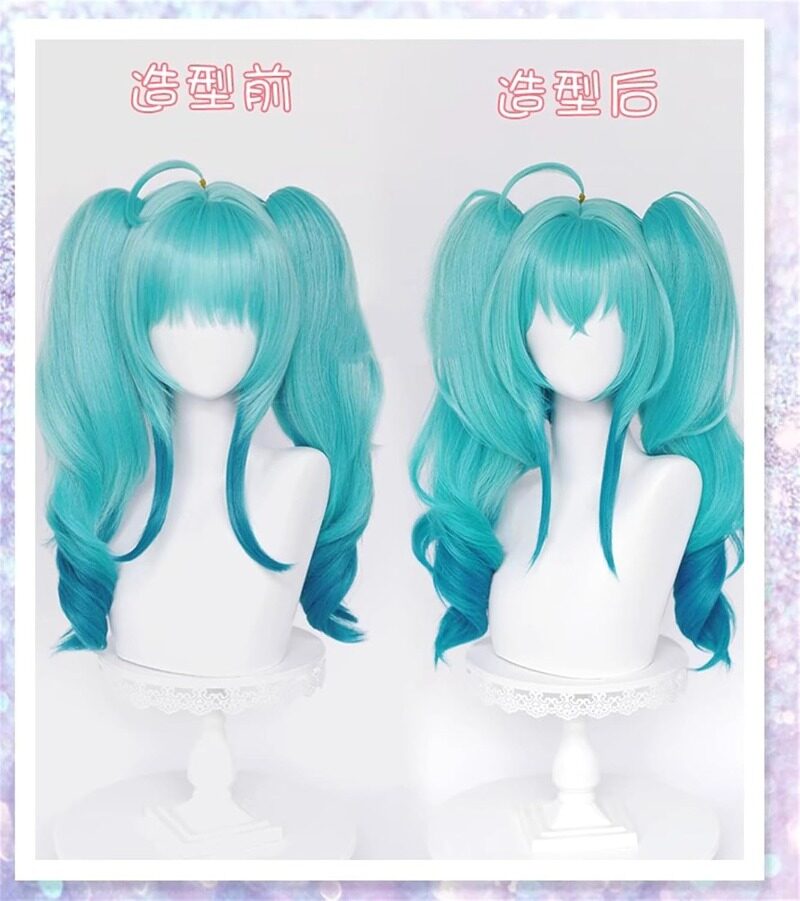 Azuiblc 初音ミク 2025雪ミク SNOW MIKU ウィッグ ネット付き コスプレ 水色 白 グラデーション ツインテール カツラ グッズ アニメ かつら 鬘 WIG コスプレ道具 　Azｗ003 - Azuiblc