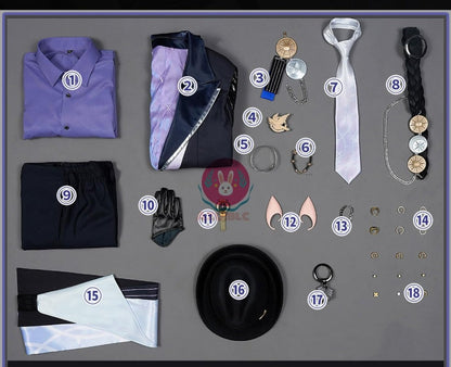 【Azuiblc】ゼンゼロ ヒューゴ 　コスプレ衣装 金属アクセサリー ハット付き コスチュームセット バンパイア 吸血鬼 スーツ 紳士 おしゃれ - Azuiblc