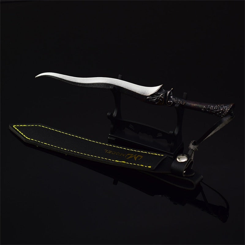 Azuiblc スカイリム Skyrim V 黒檀のダガー＋革 21cm 短剣 武器 グッズ ドラゴンボーン ドヴァーキン 刀掛台付き ジ・エルダー・スクロールズ・ファイブ・スカイリム 飾り 装備品 道具 合金製 武器モデル 観賞用 置物 ミニチュア 小道具 コレクション 道具 小物 - Azuiblc