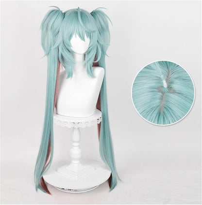 Azuiblc 初音ミク 2025雪ミク SNOW MIKU ウィッグ ネット付き コスプレ 水色 白 グラデーション ツインテール カツラ グッズ アニメ かつら 鬘 WIG コスプレ道具 　Azｗ003 - Azuiblc
