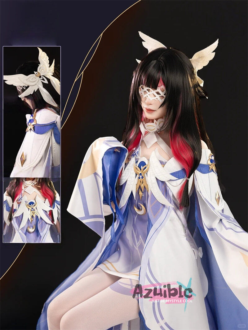 Azuiblc 原神　コロンビーナ(少女) 　コスプレ衣装 3D樹脂製パーツ 髪飾り付き ワンピース  再現衣装 - Azuiblc