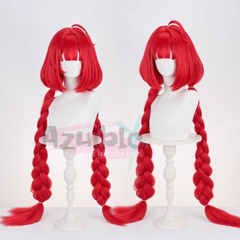 Azuiblc ゼンゼロ 浮波柚葉 赤ウィッグ 前髪40cm ポニーテール105cm