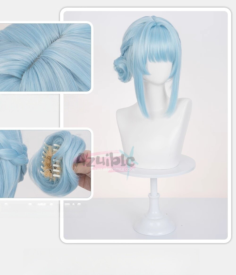 Azuiblc 原神 イネファ 青ウィッグ 前髪40cm 分離式エクステ 高温処理可 コスプレ　ウィッグ　カツラ　ブンブンサンダーウェーブ - Azuiblc