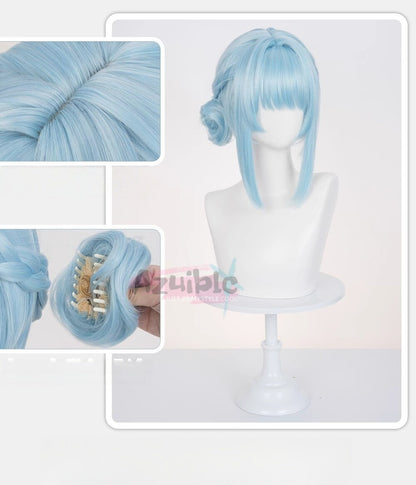 Azuiblc 原神 イネファ 青ウィッグ 前髪40cm 分離式エクステ 高温処理可 コスプレ　ウィッグ　カツラ　ブンブンサンダーウェーブ - Azuiblc