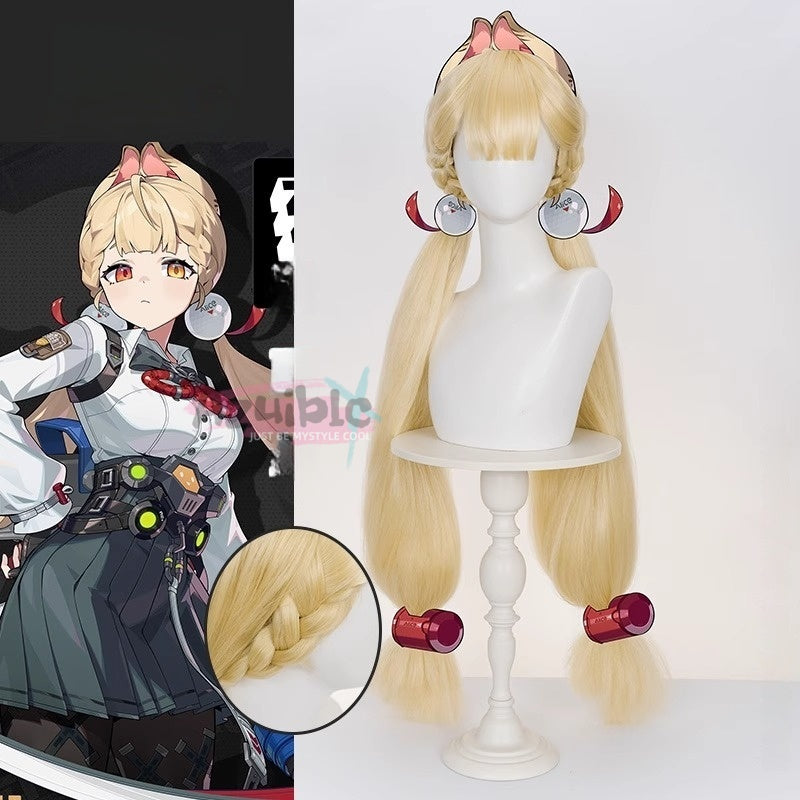 Azuiblc ゼンゼロ 怪啖屋 アリス・タイムフィールド ウィッグ 高温処理可 90cm ミルクゴールド 鬘　コスプレ道具 - Azuiblc