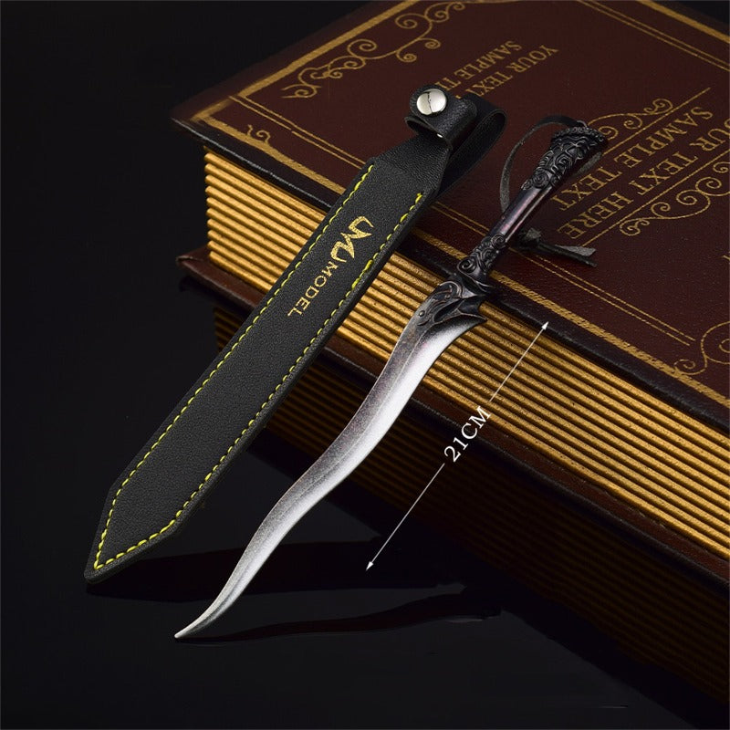 Azuiblc スカイリム Skyrim V 黒檀のダガー＋革 21cm 短剣 武器 グッズ ドラゴンボーン ドヴァーキン 刀掛台付き ジ・エルダー・スクロールズ・ファイブ・スカイリム 飾り 装備品 道具 合金製 武器モデル 観賞用 置物 ミニチュア 小道具 コレクション 道具 小物 - Azuiblc