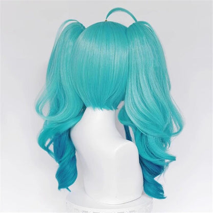 Azuiblc 初音ミク 2025雪ミク SNOW MIKU ウィッグ ネット付き コスプレ 水色 白 グラデーション ツインテール カツラ グッズ アニメ かつら 鬘 WIG コスプレ道具 　Azｗ003 - Azuiblc
