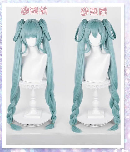 Azuiblc 初音ミク 2025雪ミク SNOW MIKU ウィッグ ネット付き コスプレ 水色 白 グラデーション ツインテール カツラ グッズ アニメ かつら 鬘 WIG コスプレ道具 　Azｗ003 - Azuiblc