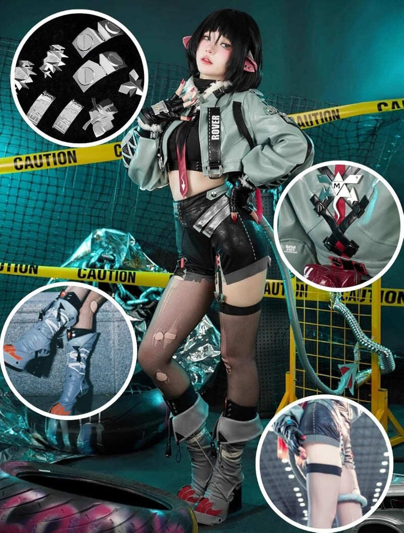 Azuiblc　ゼンゼロ ZZZ  ジェーン・ドゥ 尻尾付き　コスプレ衣装 ネズミ コスチュームセット 金属アクセサリー - Azuiblc