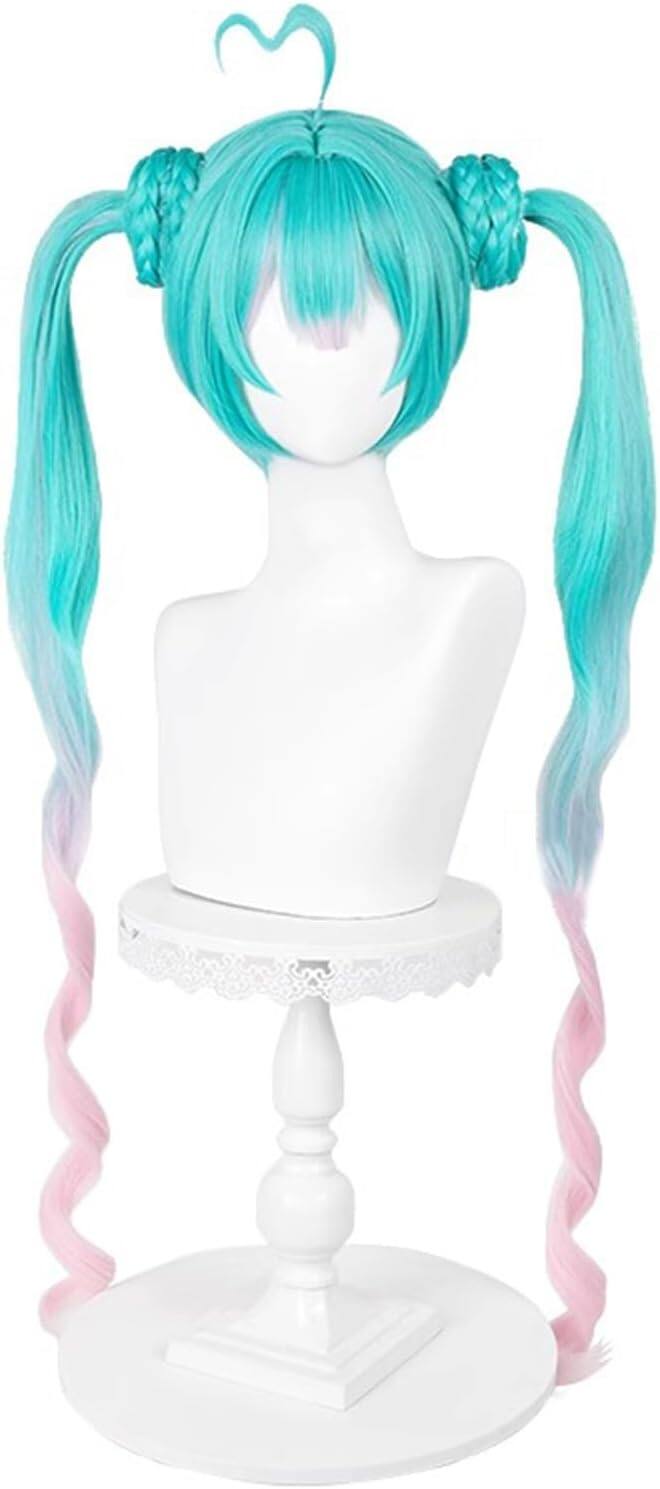 Azuiblc 初音ミク 2025雪ミク SNOW MIKU ウィッグ ネット付き コスプレ 水色 白 グラデーション ツインテール カツラ グッズ アニメ かつら 鬘 WIG コスプレ道具 　Azｗ003 - Azuiblc