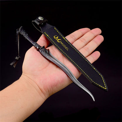 Azuiblc スカイリム Skyrim V 黒檀のダガー＋革 21cm 短剣 武器 グッズ ドラゴンボーン ドヴァーキン 刀掛台付き ジ・エルダー・スクロールズ・ファイブ・スカイリム 飾り 装備品 道具 合金製 武器モデル 観賞用 置物 ミニチュア 小道具 コレクション 道具 小物 - Azuiblc