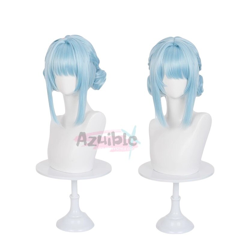 Azuiblc 原神 イネファ 青ウィッグ 前髪40cm 分離式エクステ 高温処理可 コスプレ　ウィッグ　カツラ　ブンブンサンダーウェーブ - Azuiblc