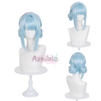 Azuiblc 原神 イネファ 青ウィッグ 前髪40cm 分離式エクステ 高温処理可 コスプレ　ウィッグ　カツラ　ブンブンサンダーウェーブ - Azuiblc