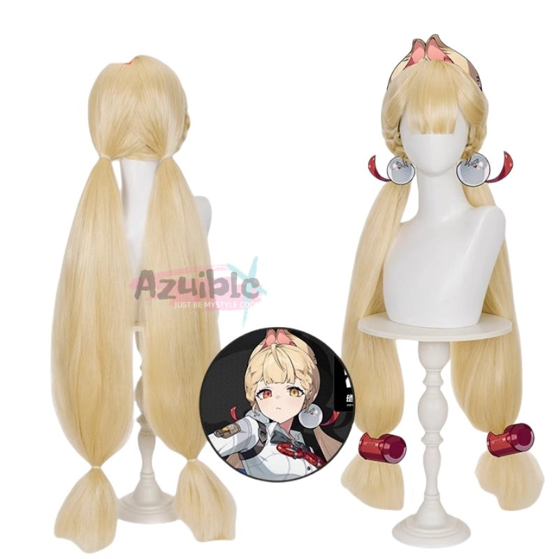 Azuiblc ゼンゼロ 怪啖屋 アリス・タイムフィールド ウィッグ 高温処理可 90cm ミルクゴールド 鬘　コスプレ道具 - Azuiblc