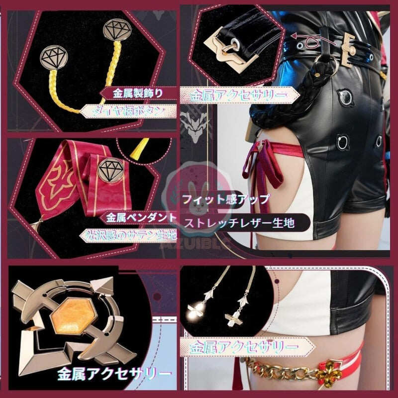 Azuiblc 崩壊スターレイル黄泉 よみ 赤  コスプレ衣装 コスチュームセット 金属アクセサリー グッズ タトゥーシール  おしゃれ アニメ cosplay 変装 仮装 撮影 祭り ハロウィン クリスマス イベント - Azuiblc