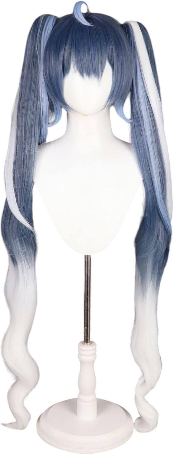 Azuiblc 初音ミク 2025雪ミク SNOW MIKU ウィッグ ネット付き コスプレ 水色 白 グラデーション ツインテール カツラ グッズ アニメ かつら 鬘 WIG コスプレ道具 　Azｗ003 - Azuiblc