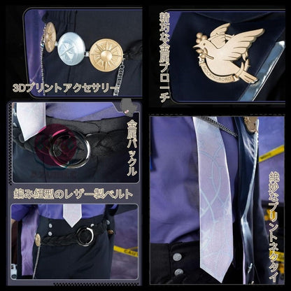 【Azuiblc】ゼンゼロ ヒューゴ 　コスプレ衣装 金属アクセサリー ハット付き コスチュームセット バンパイア 吸血鬼 スーツ 紳士 おしゃれ - Azuiblc