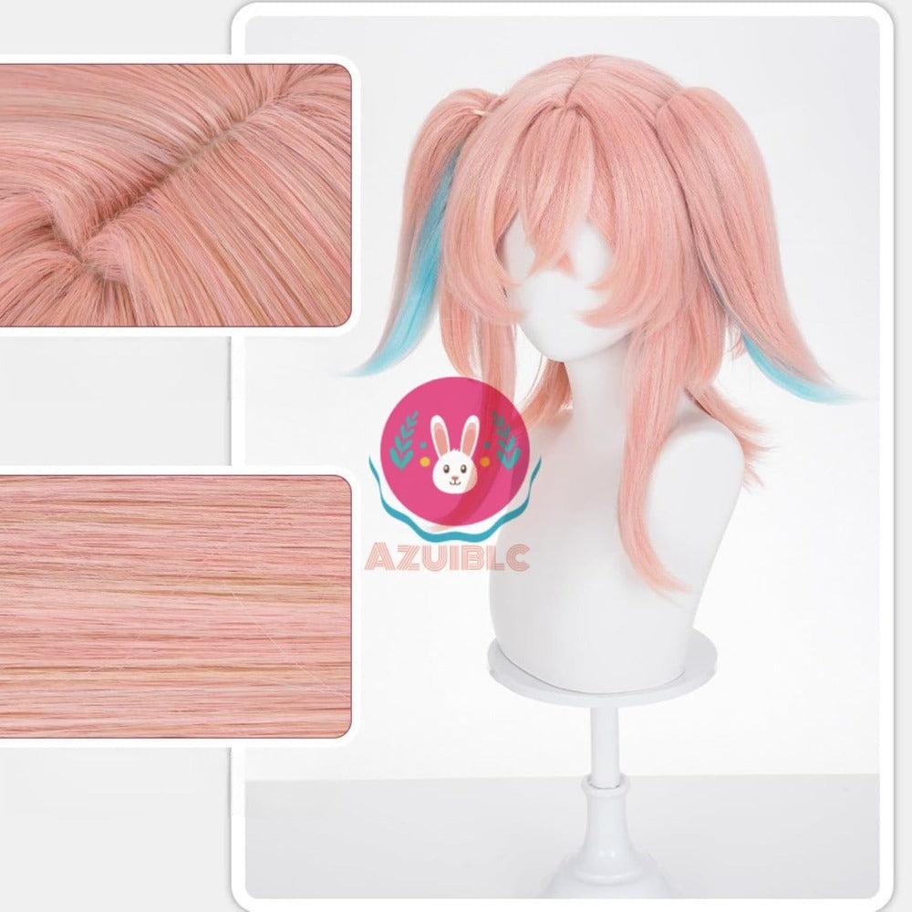 【Azuiblc】原神 リンネア コスプレ ウィッグ ピンク 水色 グラデーション ハーフツイン ネット付き 耐熱 かつら 鬘 コスプレ道具 小物