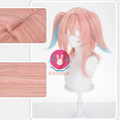 【Azuiblc】原神 リンネア コスプレ ウィッグ ピンク 水色 グラデーション ハーフツイン ネット付き 耐熱 かつら 鬘 コスプレ道具 小物