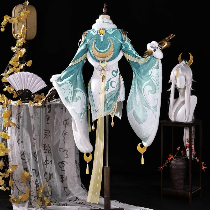 【Azuiblc】原神 兹白 しはく コスプレ衣装 髪飾り付き 3dプリント飾り 白駒座 白馬の仙人 コスプレ コスチュームセット - Azuiblc