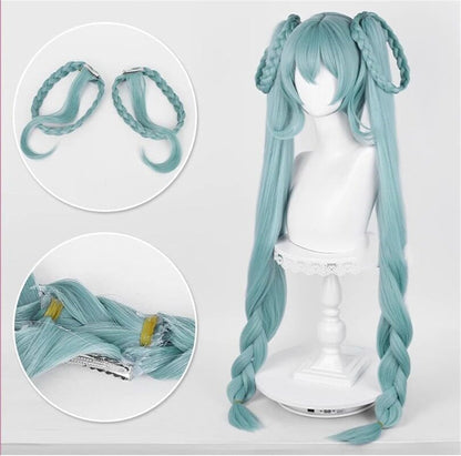 Azuiblc 初音ミク 2025雪ミク SNOW MIKU ウィッグ ネット付き コスプレ 水色 白 グラデーション ツインテール カツラ グッズ アニメ かつら 鬘 WIG コスプレ道具 　Azｗ003 - Azuiblc