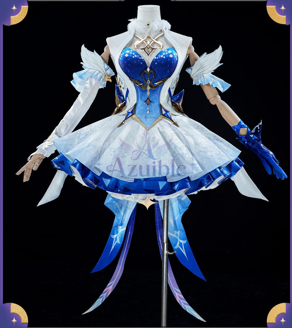 Azuiblc 原神 オデット（Odette）コスプレ衣装 Odette 腰飾回転＋発光対応　合金パーツ＆プリント加工 サテン生地 舞台ドレス ハロウィン対応