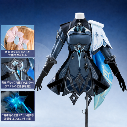星5ラング　Azuiblc 原神 蛍 戦闘服「冬の夜を狩る者」コスプレ衣装 　金属製材質パーツ　スネージナヤ 制服風コスチューム Genshin Impact cosplay　ハロウィン イベント・舞台対応（副本）（副本）