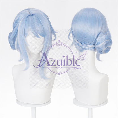 【Azuiblc】原神 オデット コスプレ ウィッグ 水色 グラデーション 白 ネット付き 耐熱 かつら 鬘 小物 cosplay 舞台 イベント