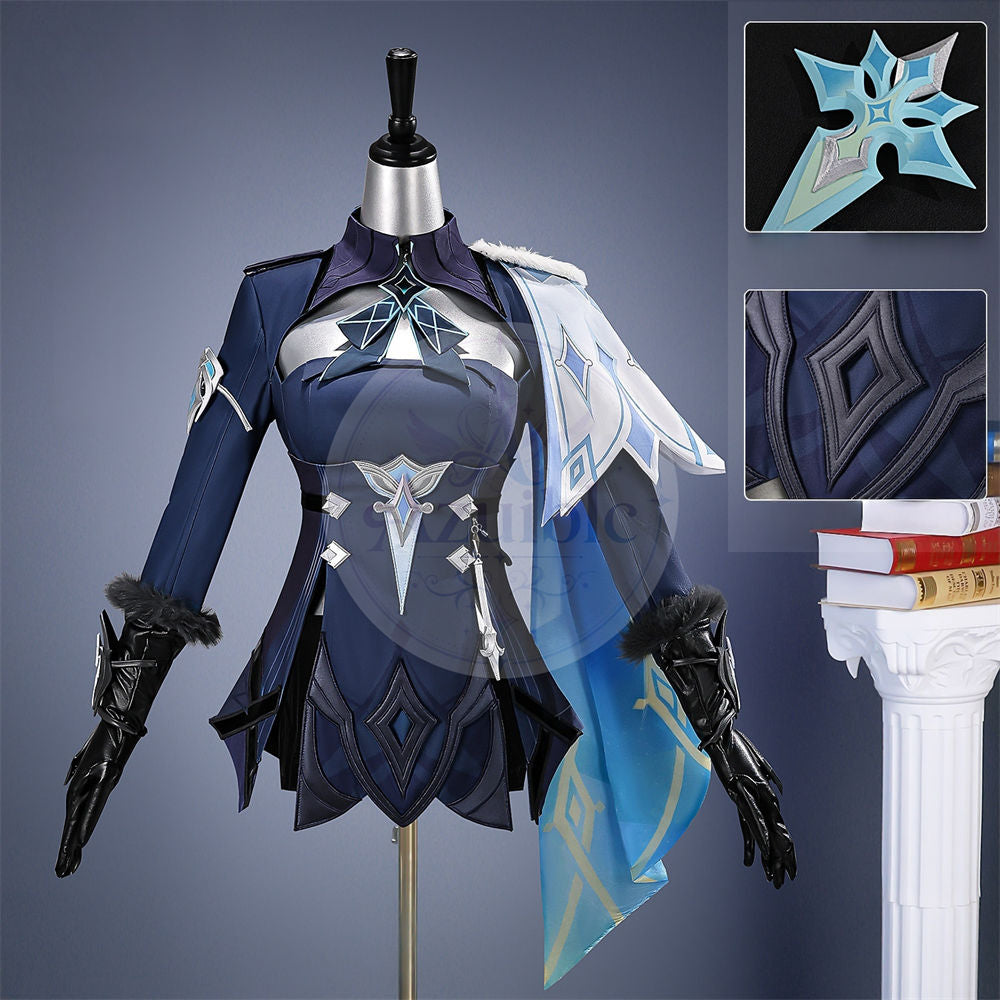 Azuiblc 原神 蛍 戦闘服「冬の夜を狩る者」コスプレ衣装 　3dPLa材質パーツ　スネージナヤ 制服風コスチューム Genshin Impact cosplay　ハロウィン イベント・舞台対応（副本）