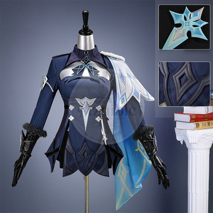 Azuiblc 原神 蛍 戦闘服「冬の夜を狩る者」コスプレ衣装 　3dPLa材質パーツ　スネージナヤ 制服風コスチューム Genshin Impact cosplay　ハロウィン イベント・舞台対応（副本）